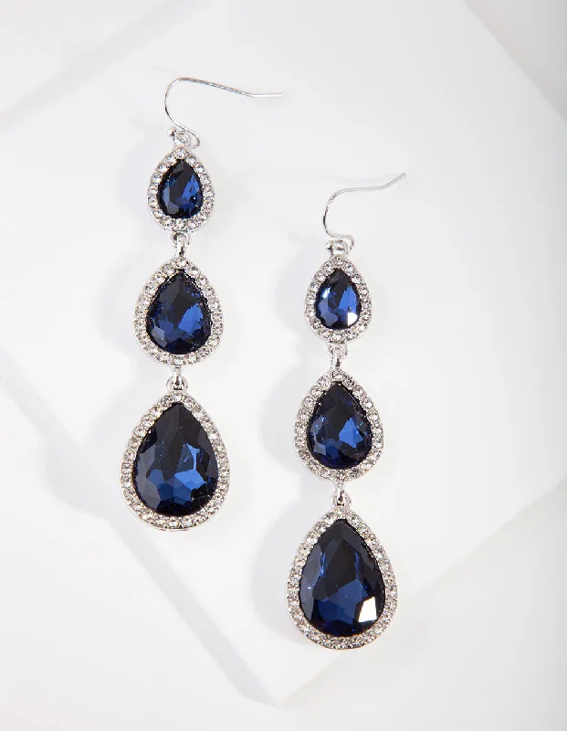 Ruby stone earrings-Silver Diamante Teardrop Earrings