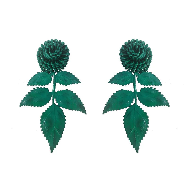 Astro charm earrings-Green Leaf Earrings