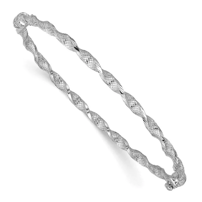 Pure form bangles-Curata 3mm 14k White Gold Polished Textured Twisted Hinged Bangle Bracelet