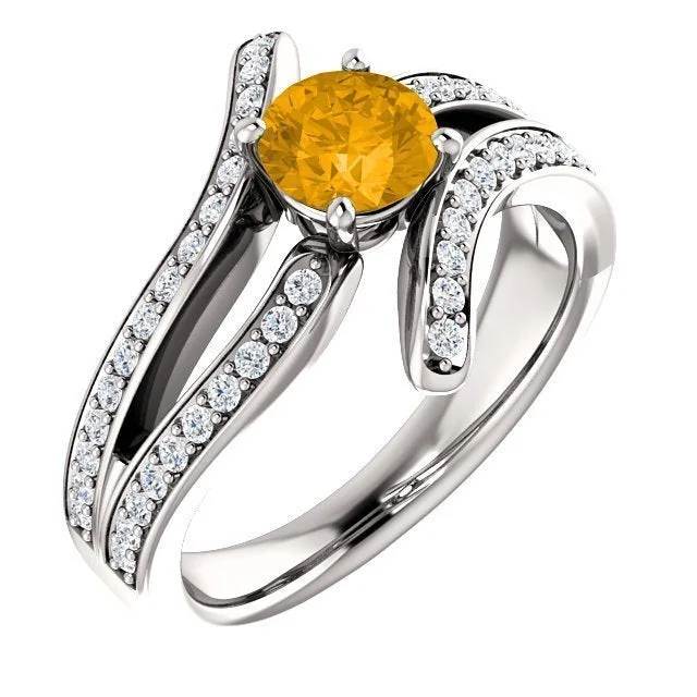 Retro topaz engagement rings-14KT GOLD 0.60 CT ROUND CITRINE & 3/8 CTW DIAMOND ACCENT RING