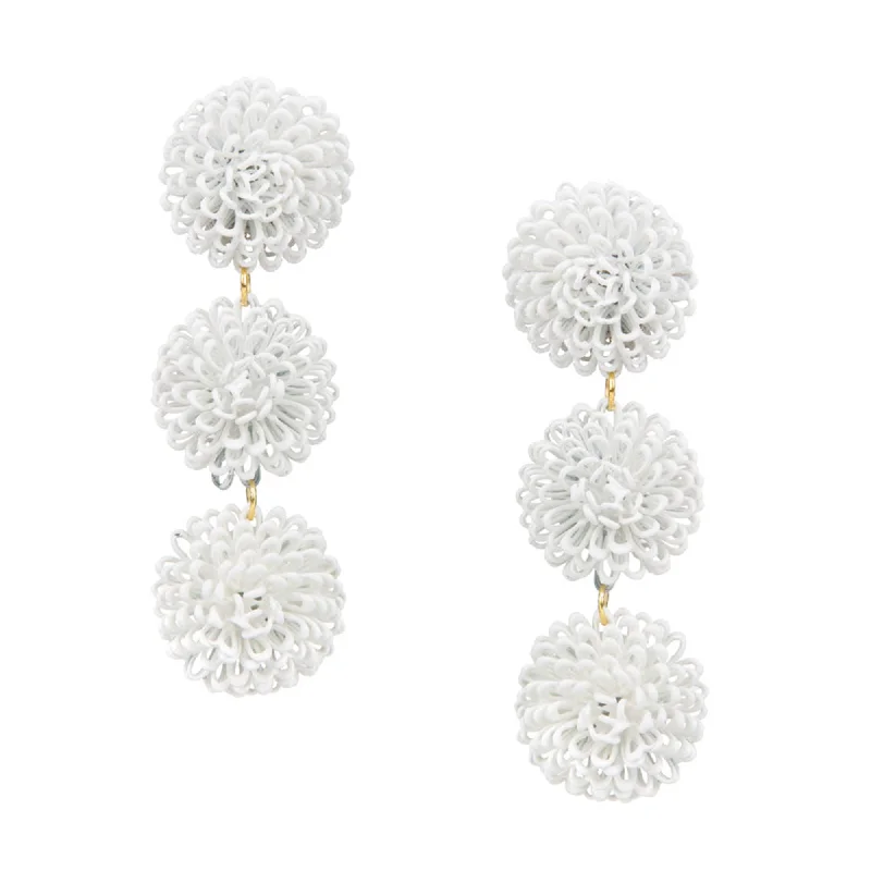 High shine earrings-Pompom Earrings - White