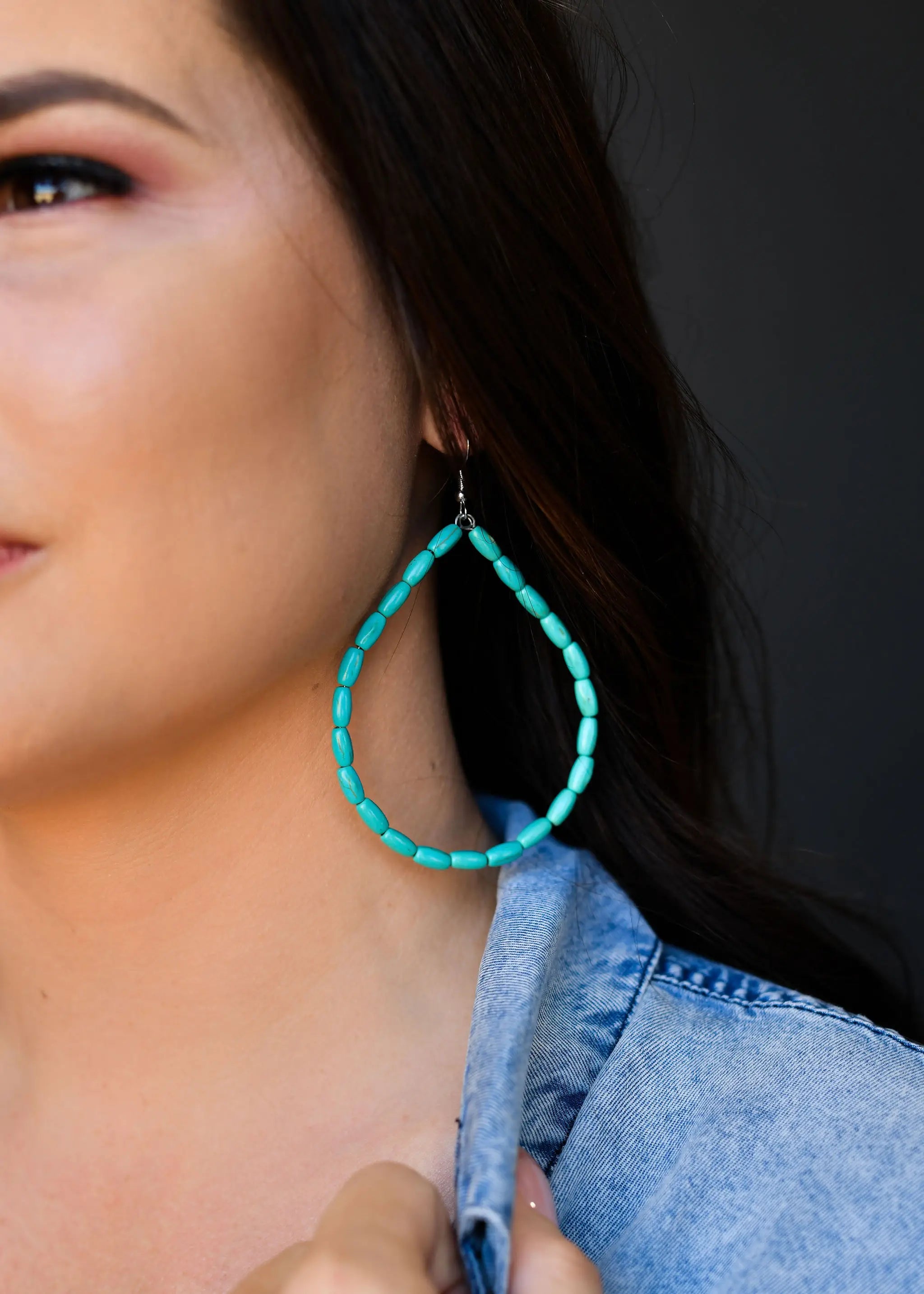 Pure stud earrings-Green Turquoise Beaded Hoop Earring on Fishhook