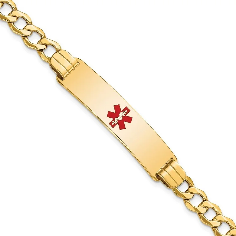 Glossy silver bangles-Curata 14k Yellow Gold 5.9mm Engravable Medical Red Enamel Curb Link ID Bracelet