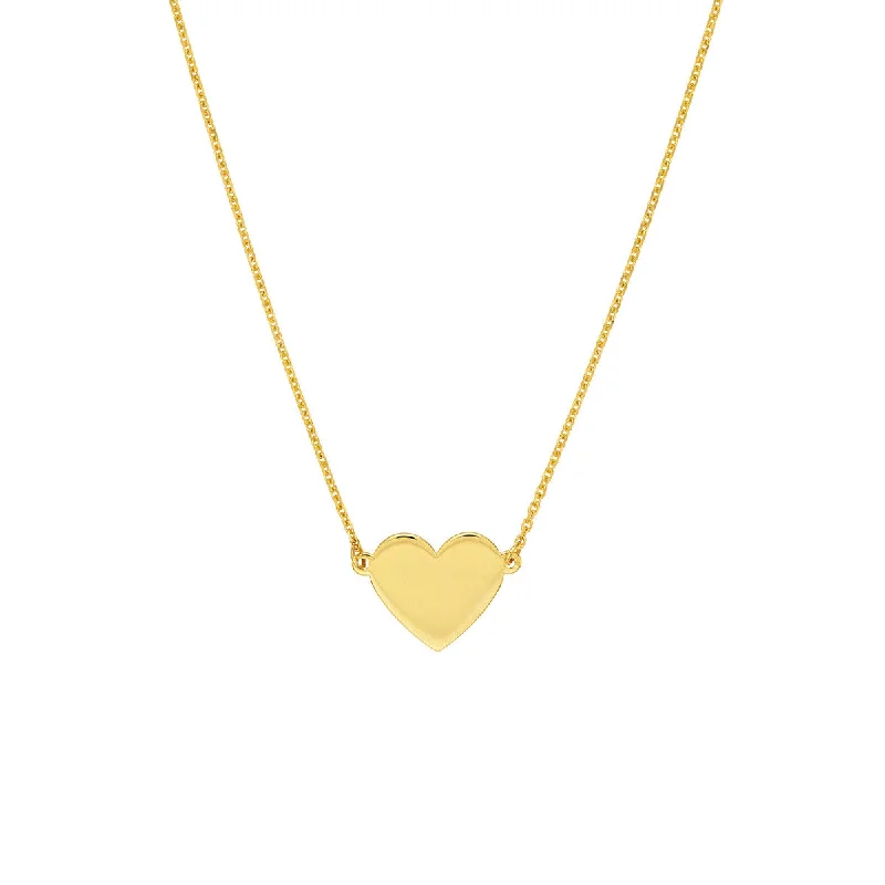 Light filigree necklaces-14K Gold Flat Heart Pendant Necklace