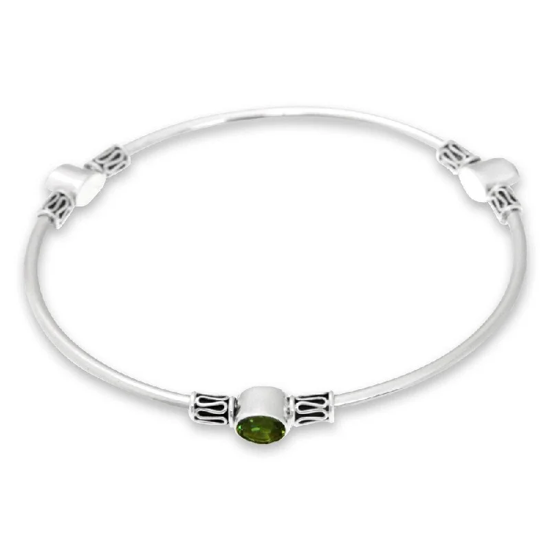 Surf theme bangles-Handmade Peridot Sterling Silver 'Harmony of Three' Bangle Bracelet (Indonesia)