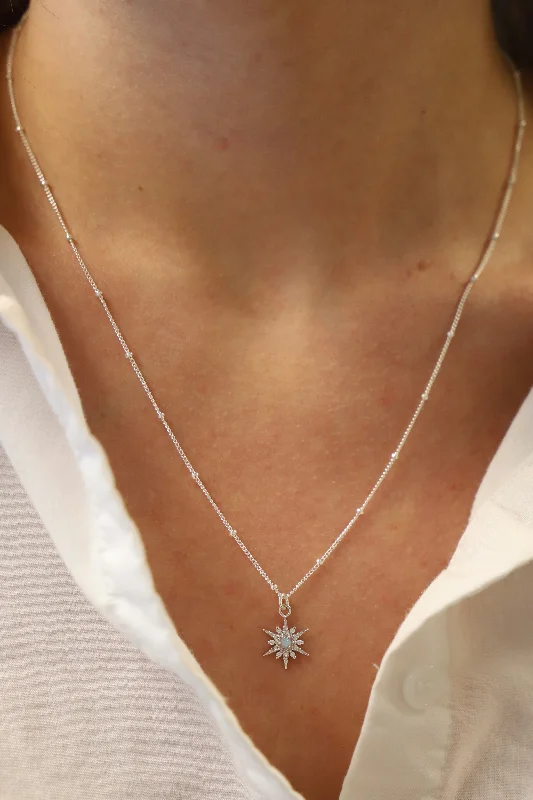 Half moon necklaces-SILVER OPAL STARBURST NECKLACE