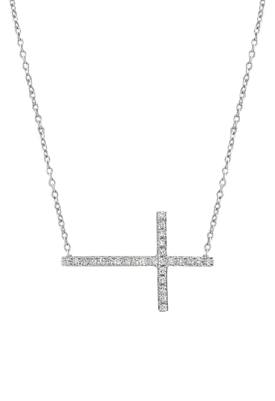 Woven link necklaces-Novelty 14K White Gold Diamond Cross Necklace, .09 TCW