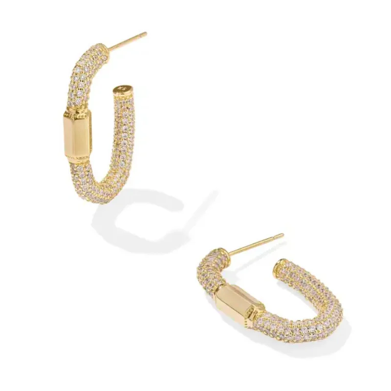 Smooth stud earrings-Kendra Scott | Emery Gold Hoop Earrings in White Crystal