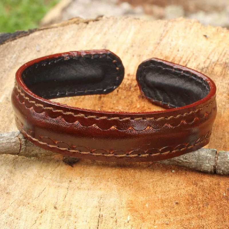 Cord wrap bangles-Handmade Solar Soul Leather Bracelet (Thailand)