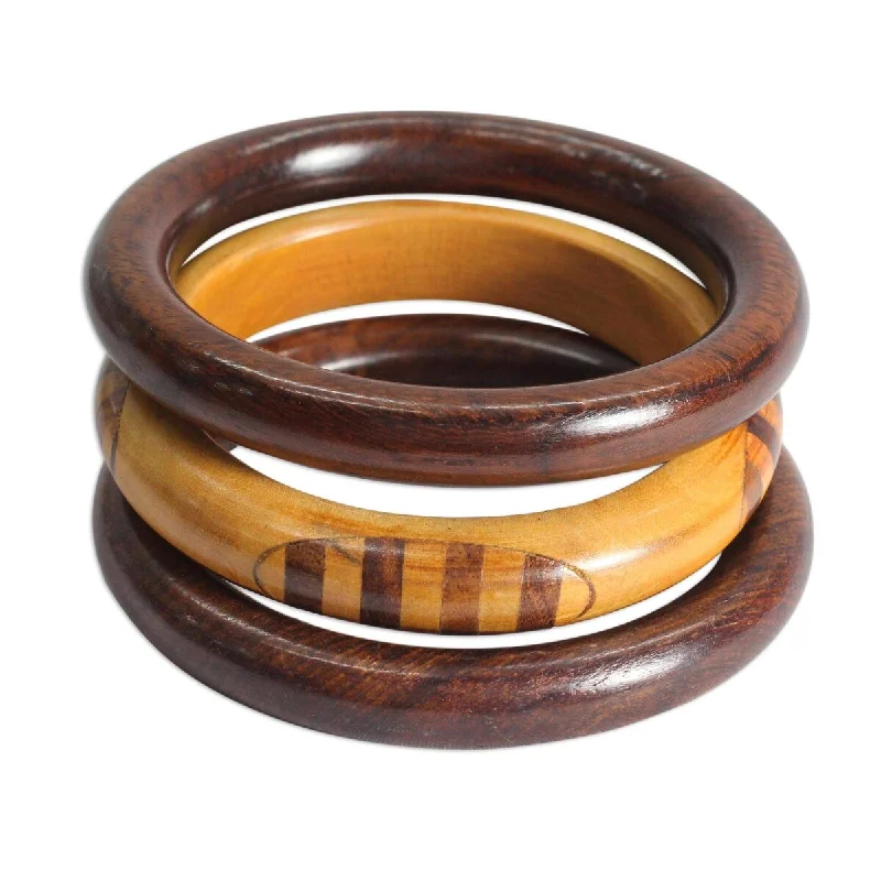 Clear diamond bangles-NOVICA Chic Combination, Mango wood bangle bracelets (set of 3) - 1 cm W