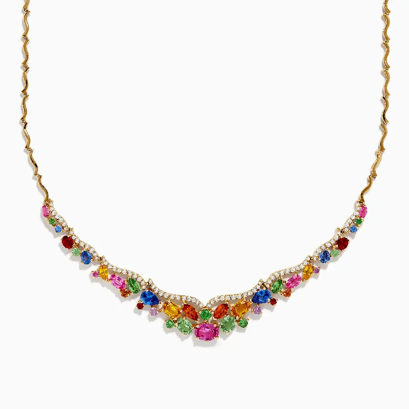 Twist clasp necklaces-Watercolors 14K Gold Multi Sapphire and Diamond Necklace