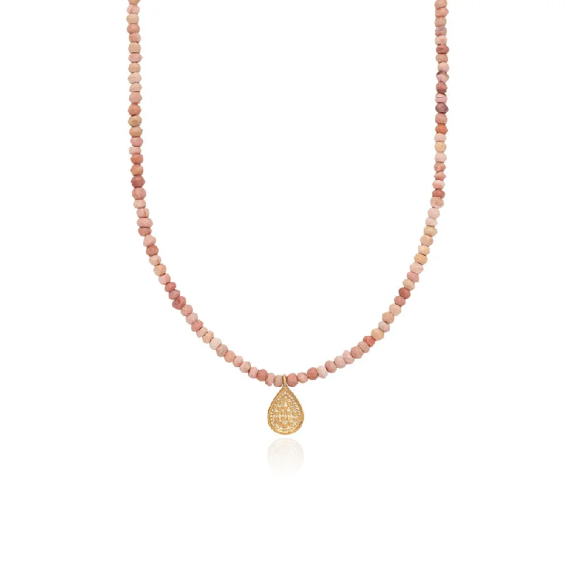 Petal design necklaces-Anna Beck Beaded Pink Opal Drop Pendant Necklace