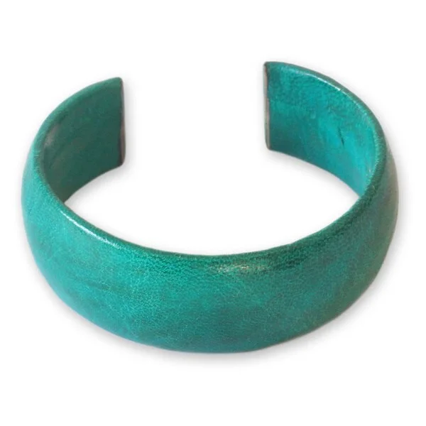 Oak grain bangles-Handmade Leather 'Annula in Sea Green' Cuff Bracelet (Ghana)