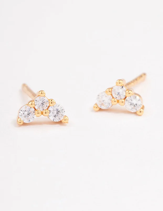 Baroque pearl earrings-Gold Plated Sterling Silver Cubic Zirconia Classic Trio Earrings