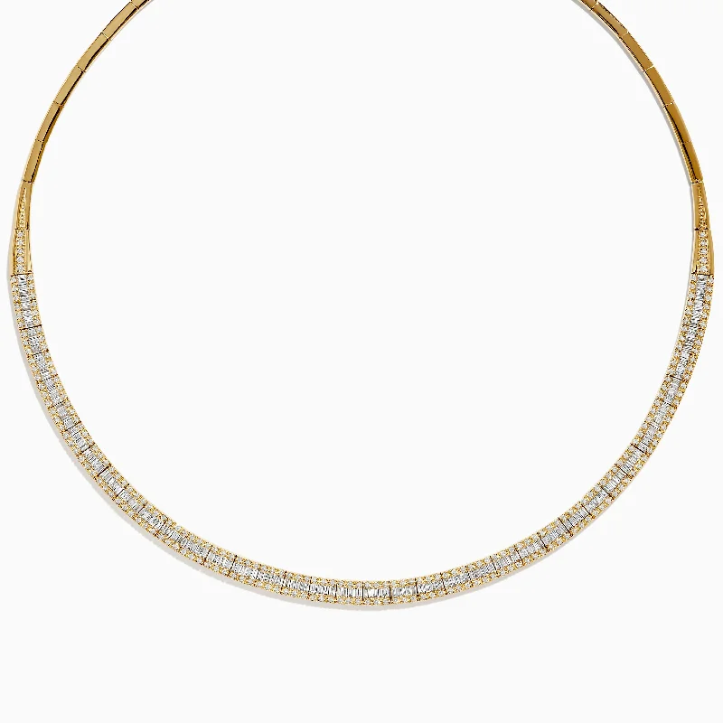 Tie-style necklaces-D'Oro 14K Yellow Gold and Diamond Collar Necklace 3.12 TCW