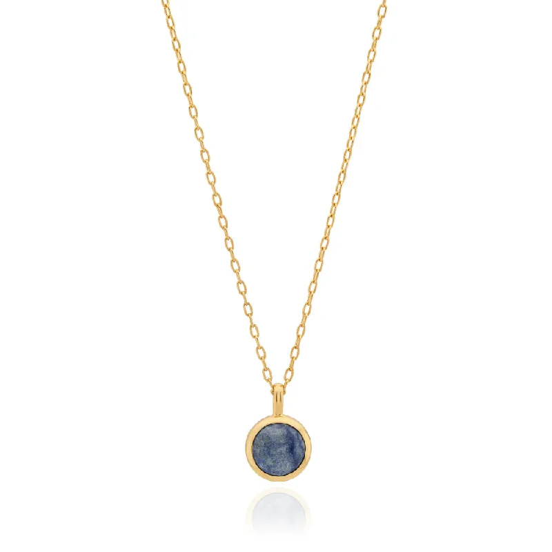 Aged silver necklaces-Anna Beck Dumortierite Round Pendant Necklace