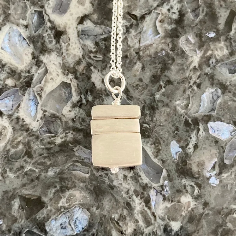 Square shape necklaces-Stacked Brushed Sterling Silver Bars Pendant Necklace