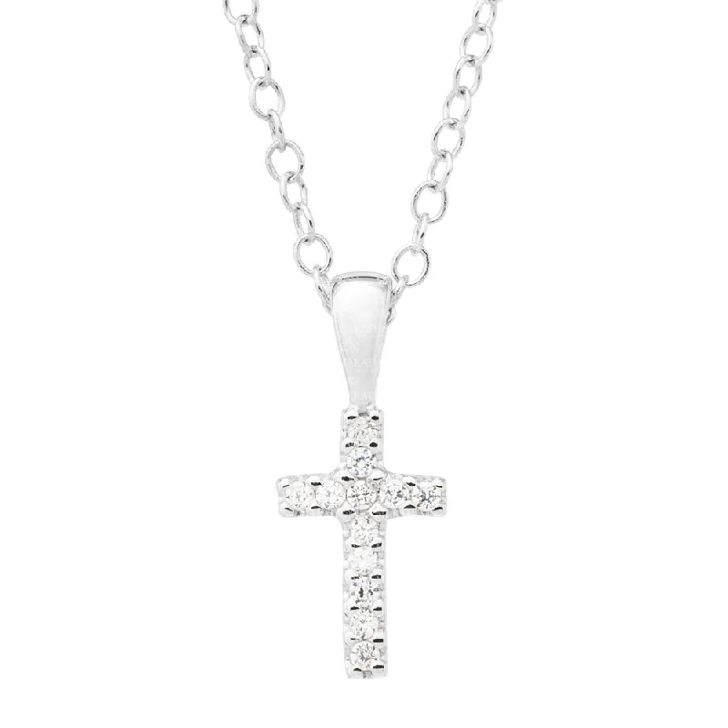 Layered link necklaces-Children's Sterling Silver CZ Cross Pendant Necklace 15"