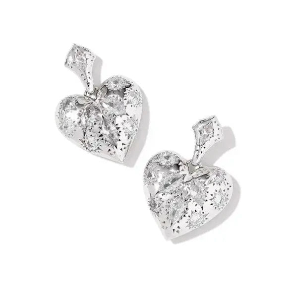 Two-tone earrings-Kendra Scott | Holland Silver Heart Drop Earrings in White Crystal