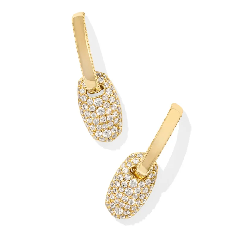 Amethyst stud earrings-Kendra Scott | Bailey Pave Gold Huggie Earrings in White Crystal