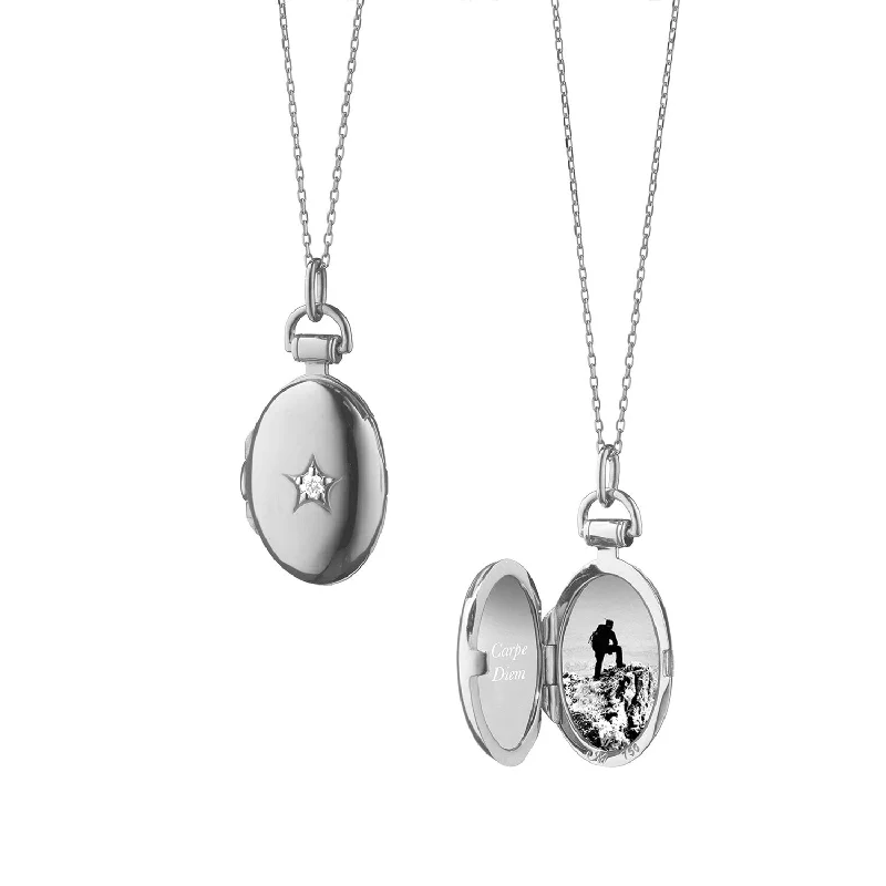 Agate drop necklaces-Petite Oval "Sapphire Star" Locket Necklace