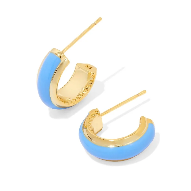 Thin bead earrings-Kendra Scott | Ainsley Gold Huggie Earrings in Light Blue Enamel