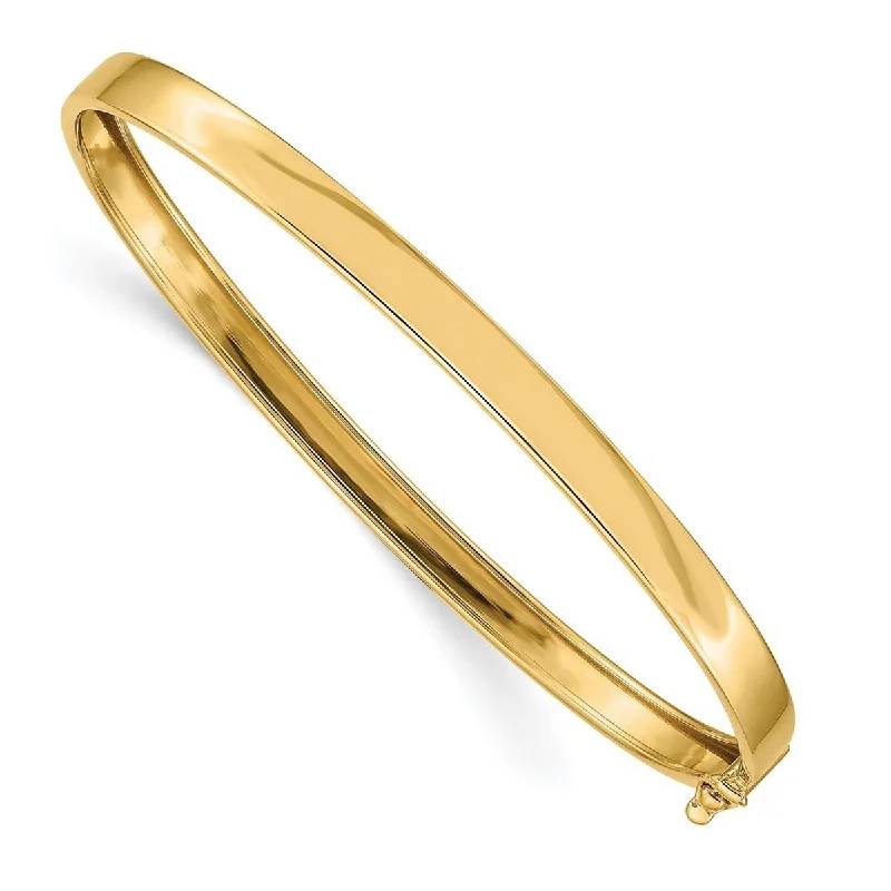 Round shape bangles-Curata 14k Yellow Gold Oval Solid Polished Safety clasp Flexible Bangle Bracelet