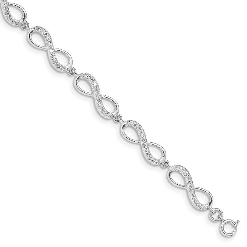 Silk cord bangles-Curata 925 Sterling Silver Rhodium Plated CZ Cubic Zirconia Simulated Diamond Infinity Bracelet 7 Inch