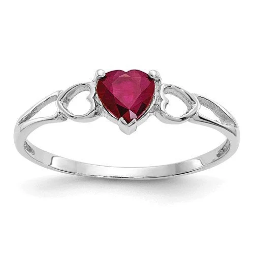 Spring band engagement rings-10KT GOLD HEART RUBY BIRTHSTONE RING