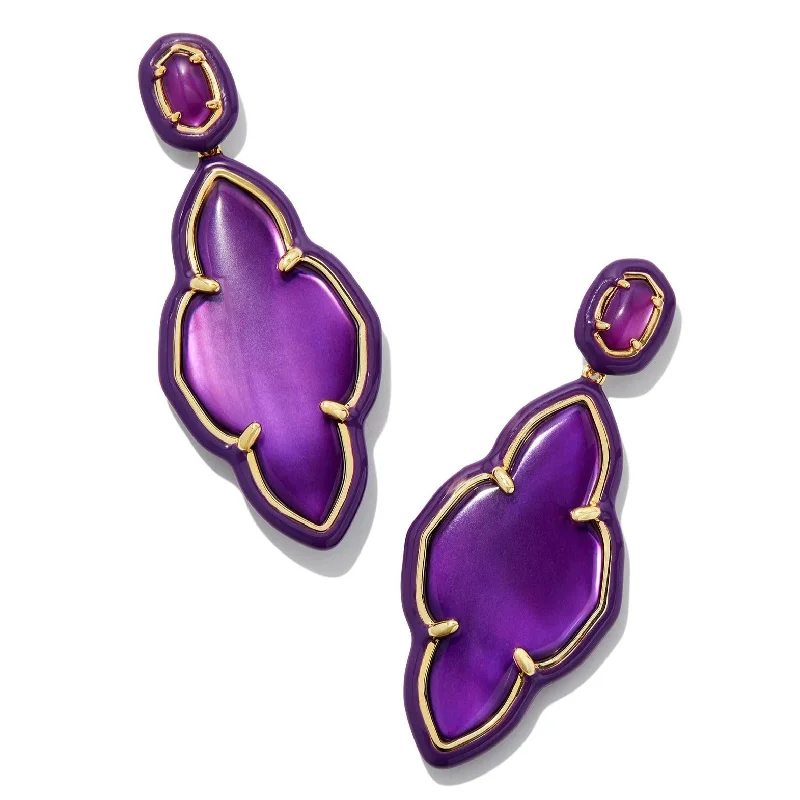 Polished art earrings-Kendra Scott | Abbie Gold Enamel Frame Statement Earrings in Purple Mother of Pearl