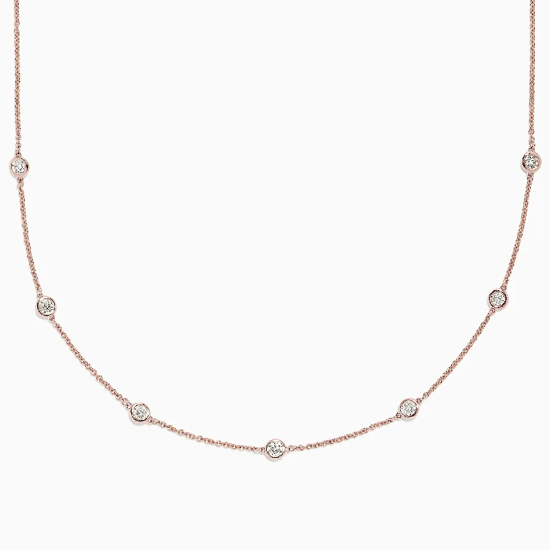 Ripple pattern necklaces-Pave Rose 14K Rose Gold Diamond Station Necklace, 0.69 TCW