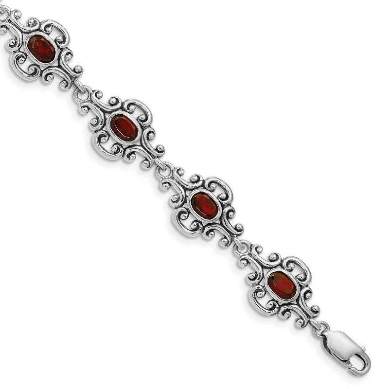 Sleek design bangles-Curata 925 Sterling Silver Polished Garnet Bracelet 7.25 Inch Lobster Claw