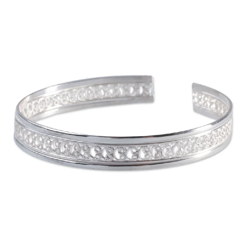 Twig weave bangles-Handmade Sterling Silver 'Filigree Illusion' Bracelet (Peru)