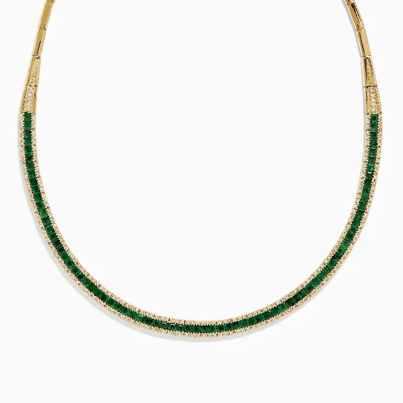 Ruby pendant necklaces-Brasilica 14K Yellow Gold Emerald and Diamond Necklace