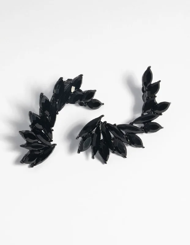 Quirky pair earrings-Matte Black Marquise Cuff Earrings