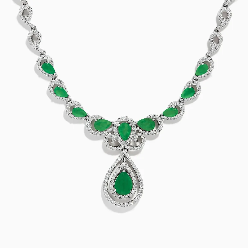 Silk cord necklaces-Brasilica 14K White Gold Emerald and Diamond Necklace