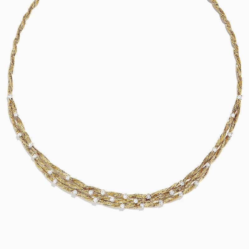 Playful bead necklaces-D'Oro 14K Textured Yellow Gold Diamond Collar Necklace, 1.68 TCW