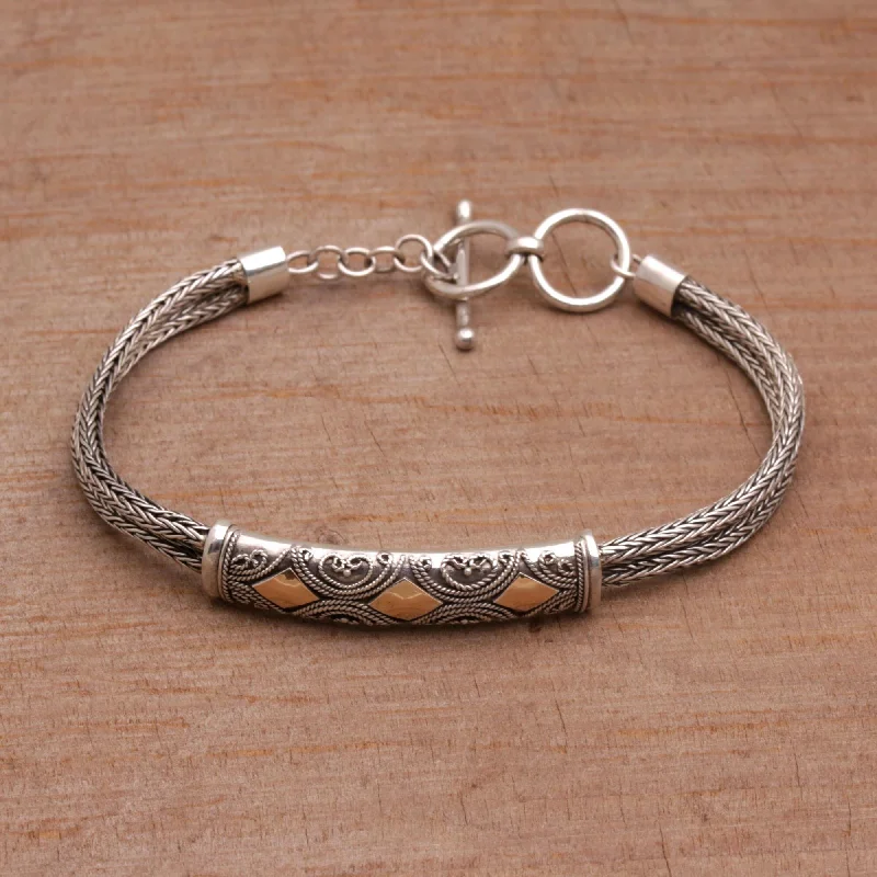 Radiant star bangles-Sterling Silver Wristband Bracelet, 'Majapahit Princess' (Indonesia) - 7'6" x 9'6"