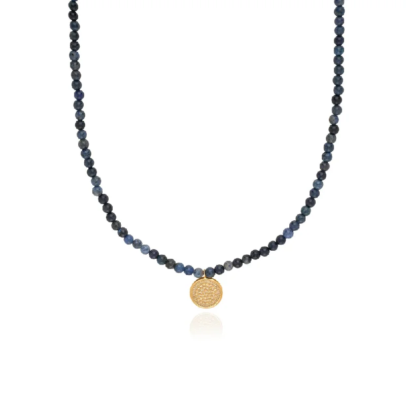 Vivid stone necklaces-Anna Beck Medium Beaded Dumortierite Circle Pendant Necklace