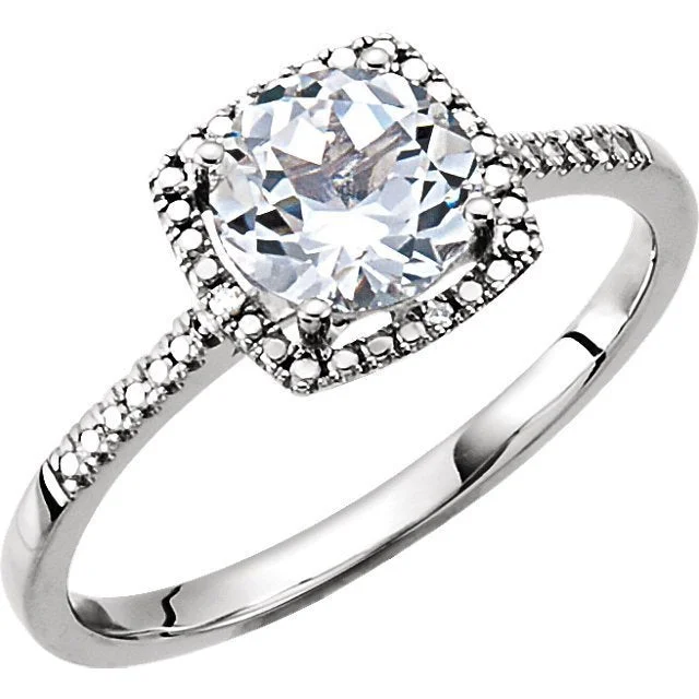 Rustic lock engagement rings-STERLING SILVER 1.85 CT CREATED WHITE SAPPHIRE & .01 CTW DIAMOND HALO RING