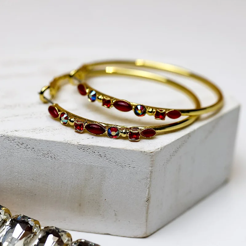 Swirl design earrings-Sorrelli | Mixed Media Hoop Earrings in Bright Gold Tone and Cranberry