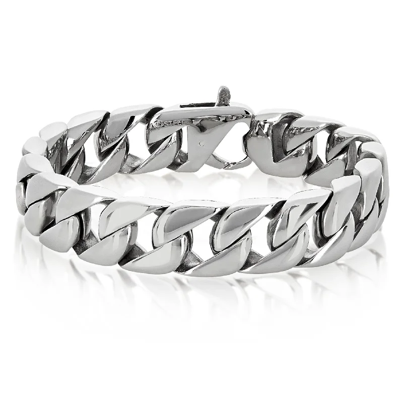 Gloss finish bangles-Stainless Steel Polished Curb Chain Bracelet - 8.5 Inches (15 mm Wide)