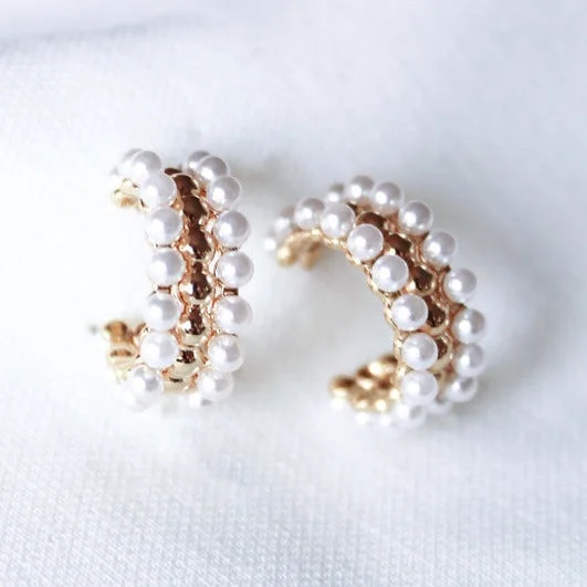 Reef knot earrings-Kinsey Designs | Elsie Studded Gold Tone and Pearl Hoop Earrings