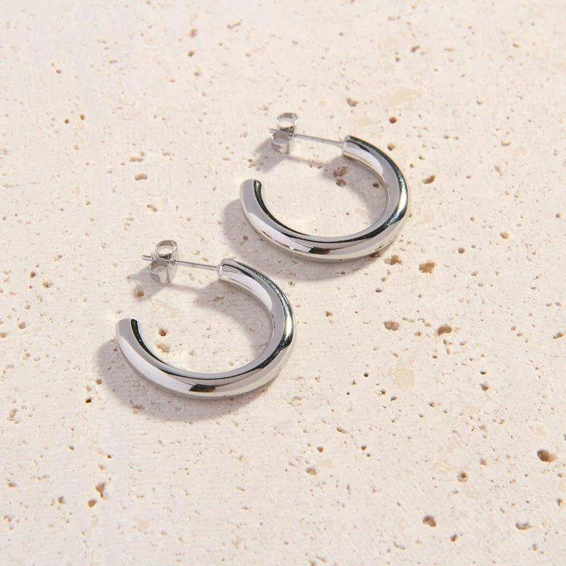 Ruby stone earrings-Medium Cali Silver Hoops