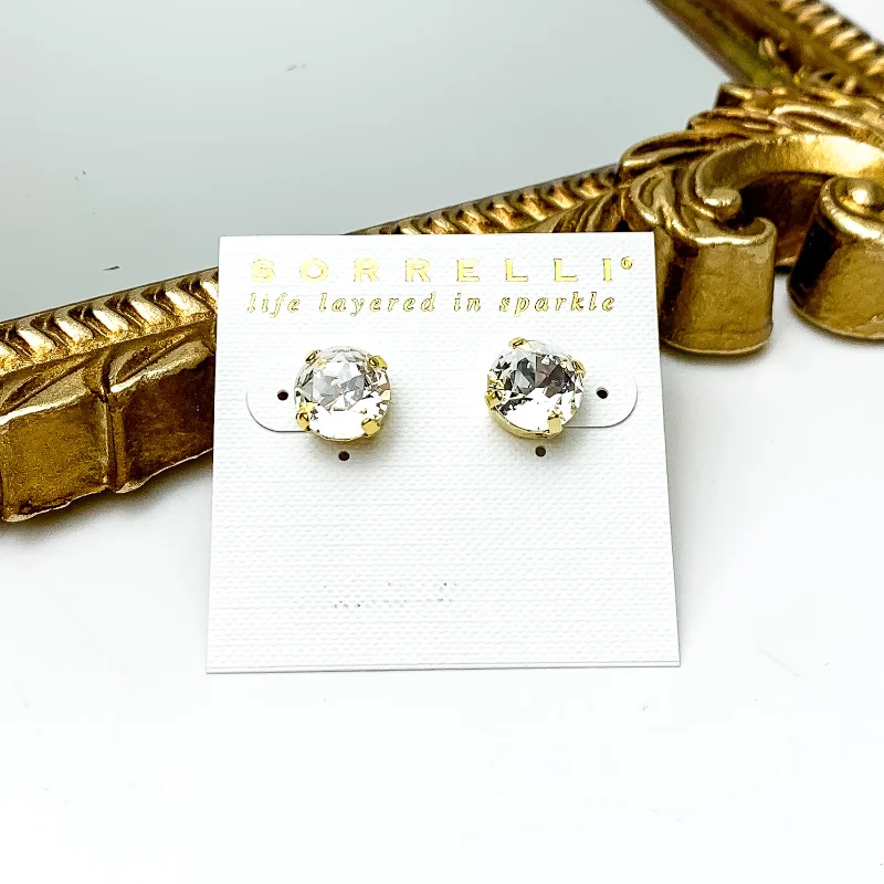 Light clay earrings-Sorrelli | Round Stud Earrings in Bright Gold Tone and Crystal