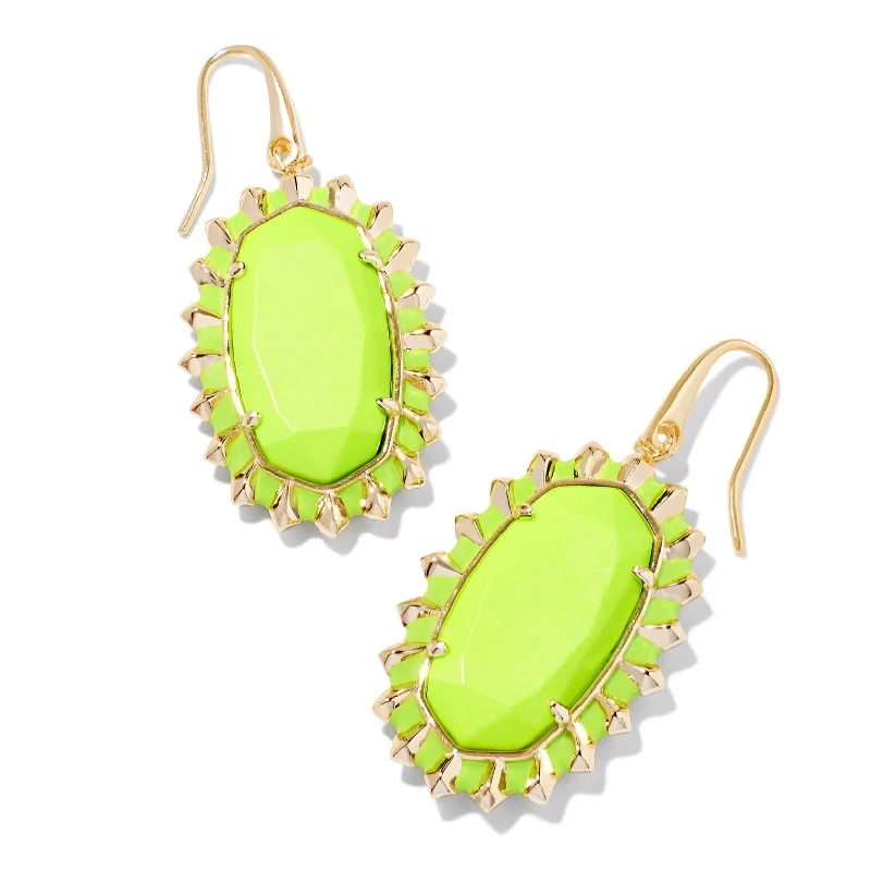 Half moon earrings-Kendra Scott | Dani Gold Color Burst Frame Drop Earrings in Chartreuse Magnesite