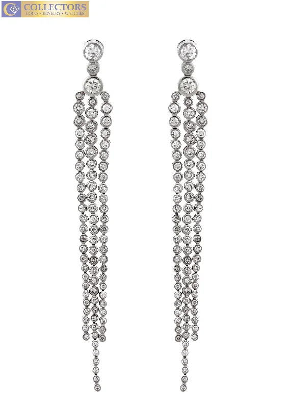 Solid hoop earrings-Lovely Ladies 14K White Gold 5.58ctw Diamond Drop Dangling Stiletto Earrings