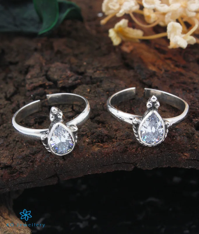 Spring band engagement rings-The Sia Silver Toe-Rings (White)