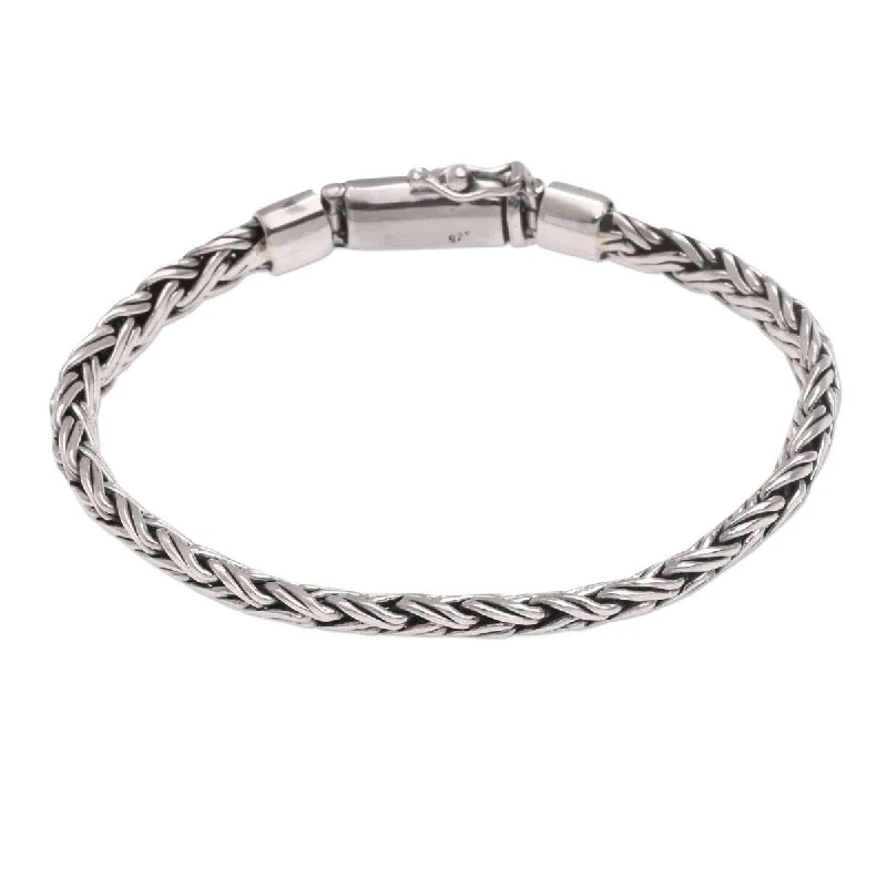 Pinch clasp bangles-NOVICA Sweet Embrace, Sterling silver chain bracelet