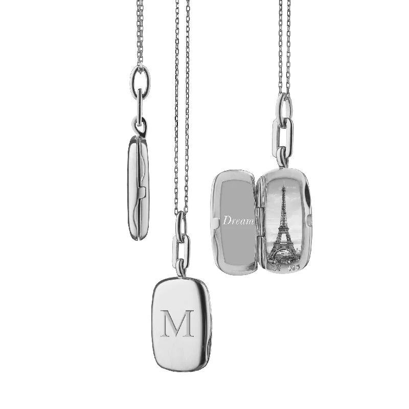 Quad birthstone necklaces-Slim Rectangle "Dee" Sterling Silver Engraved Locket Necklace